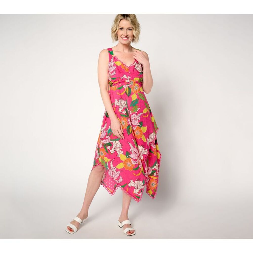 Susan Graver Women's Plus Sz Dress 3X Printed Eyelet Multi-colored A647474
